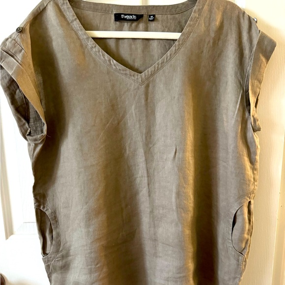 Threads Tops - Sak’s Fifth Avenue THREADS Tunic Style Linen Top w/ Pockets, M Taupe
